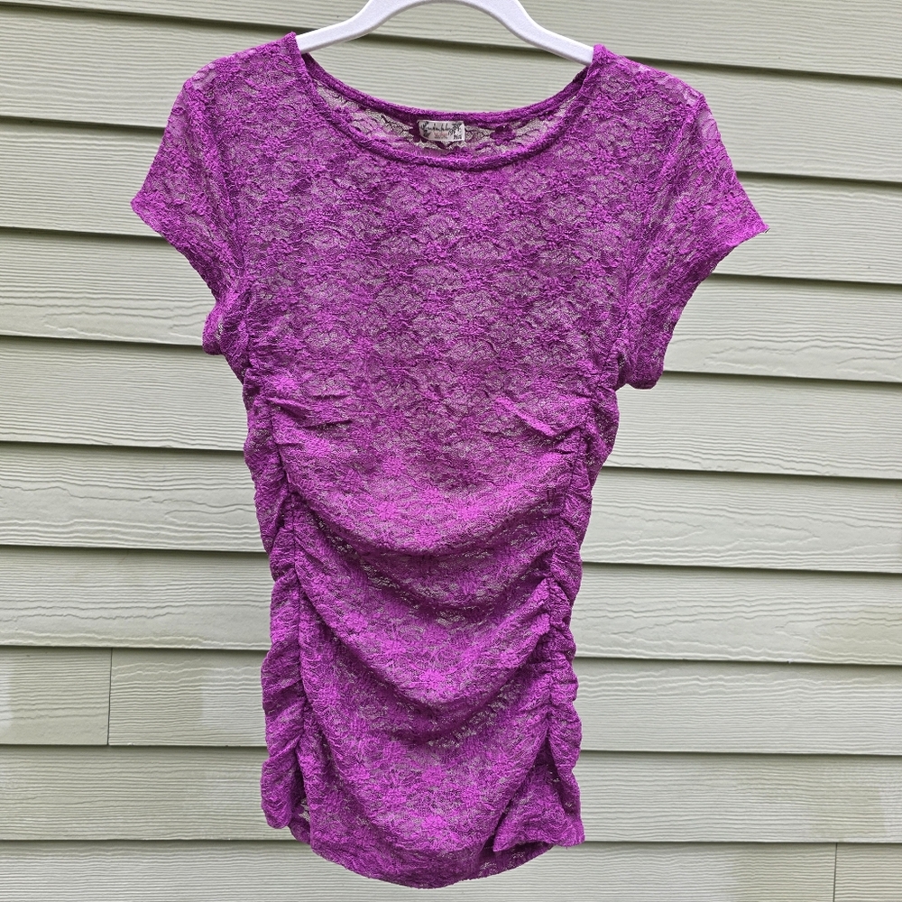 Free People Purple Lace Stretchy Ruched Top M/L Whimsygoth Fairy